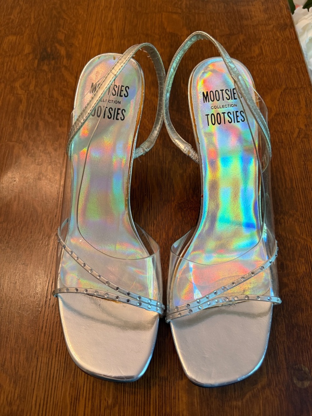 Mootsies Tootsies Silver Holographic Clear Heels – Size 8.5 – Y2K Party/Cinderel